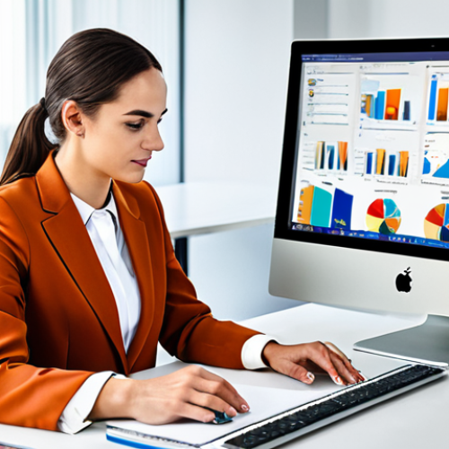 Home 23 리마케팅을 통한 전환율 증대 방법 - **
A woman in a modern office, working on a computer. She is wearing a stylish but modest business ...