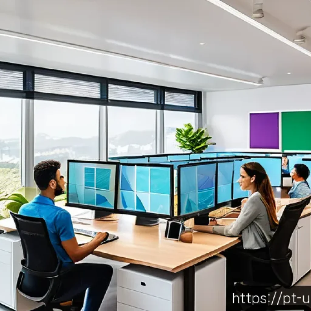 전환율 최적화를 위한 CRM 활용 전략 - A modern office scene showing a diverse Brazilian marketing team analyzing detailed CRM segmentation...