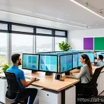 Home 20 전환율 최적화를 위한 CRM 활용 전략 - A modern office scene showing a diverse Brazilian marketing team analyzing detailed CRM segmentation...