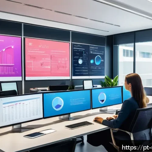 Home 17 웹사이트 분석을 통한 전환율 향상 - A modern office scene showing a diverse team of digital marketing professionals analyzing website vi...